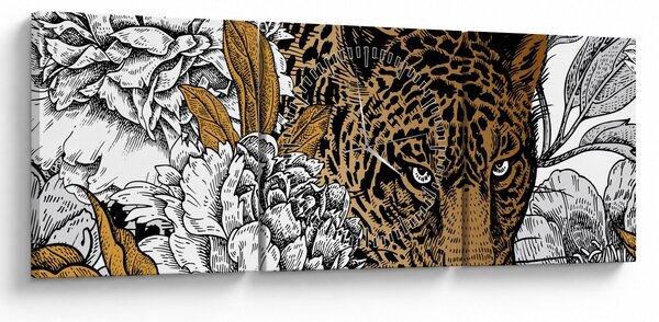 Slika - Leopard med rožami (sa satom) (90x30 cm)