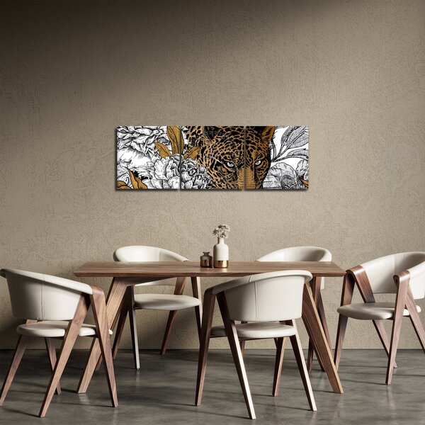 Slika - Leopard med rožami (sa satom) (90x30 cm)
