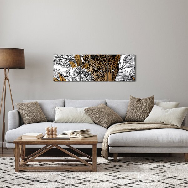 Slika - Leopard med rožami (sa satom) (90x30 cm)