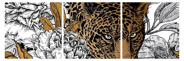 Slika - Leopard med rožami (sa satom) (90x30 cm)