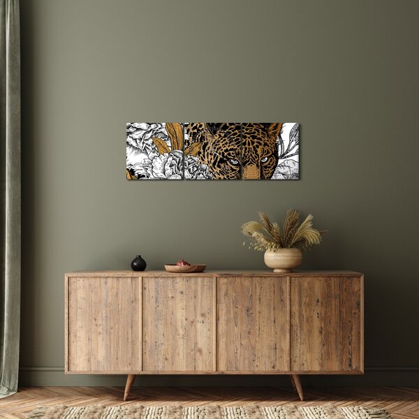 Slika - Leopard med rožami (sa satom) (90x30 cm)