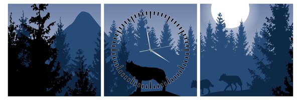 Slika - Krdel volkov pod polno luno (sa satom) (90x30 cm)
