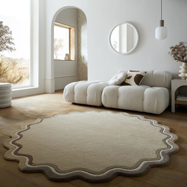 Ručno rađen vunen okrugao tepih u prirodnoj boji ø 180 cm Leo Scallop – Flair Rugs