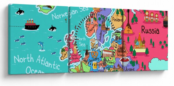 Slika - Otroški zemljevid Evrope (sa satom) (90x30 cm)