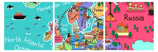 Slika - Otroški zemljevid Evrope (sa satom) (90x30 cm)