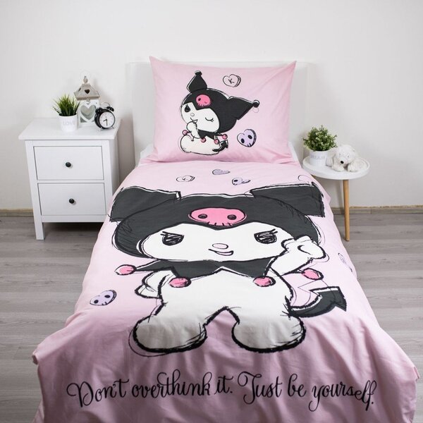 Ružičasta pamučna dječja posteljina za krevet za jednu osobu 140x200 cm Hello Kitty "Kuromi" – Jerry Fabrics