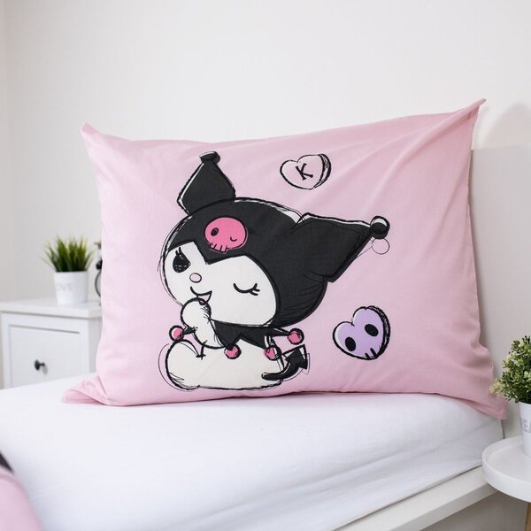 Ružičasta pamučna dječja posteljina za krevet za jednu osobu 140x200 cm Hello Kitty "Kuromi" – Jerry Fabrics