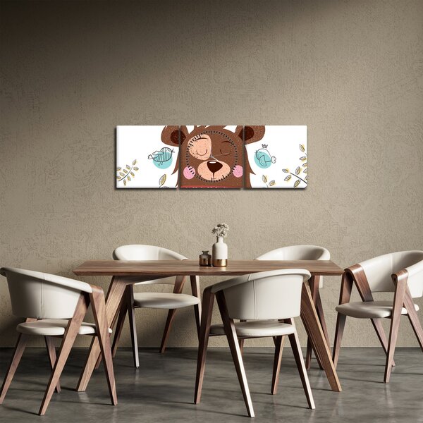 Slika - Medvedek s pticami (sa satom) (90x30 cm)