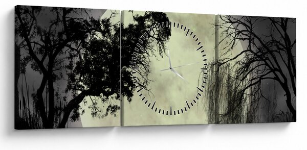 Slika - Polna luna nad površjem, črno-bela različica (sa satom) (90x30 cm)