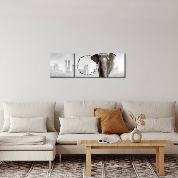 Slika - Sloni v velemestu, črno-bela različica (sa satom) (90x30 cm)