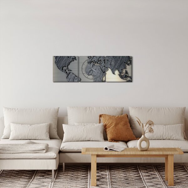 Slika - Zemljevid sveta v kamniti teksturi (sa satom) (90x30 cm)