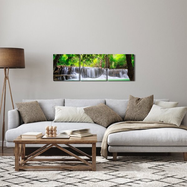 Slika slapa v Kanchanaburiju na Tajskem (sa satom) (90x30 cm)
