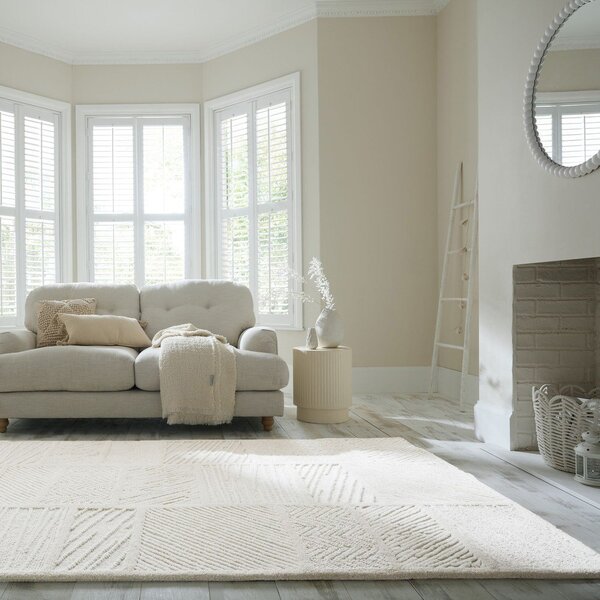 Bijeli ručno rađen tepih od mješavine vune 140x200 cm Sculptured Blocks – Flair Rugs