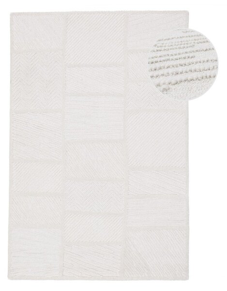 Bijeli ručno rađen tepih od mješavine vune 140x200 cm Sculptured Blocks – Flair Rugs