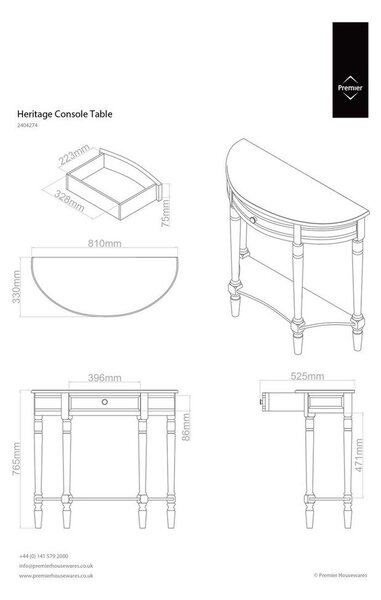 Sivi pomoćni stol od masivnog bora 33x81 cm Heritage – Premier Housewares