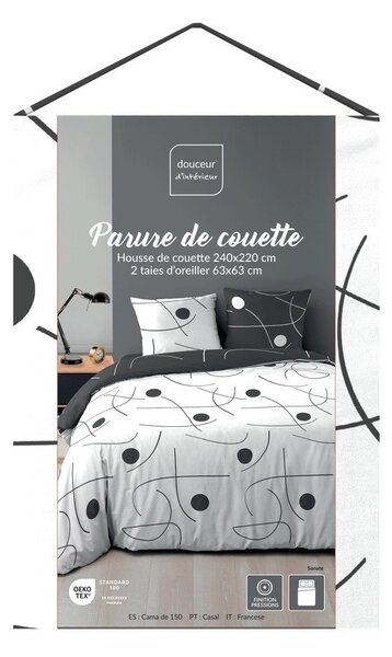 Bijela/tamno siva 3-dijelna posteljina za bračni krevet/za produženi krevet od mikrovlakana 240x220 cm Sonate – douceur d'intérieur