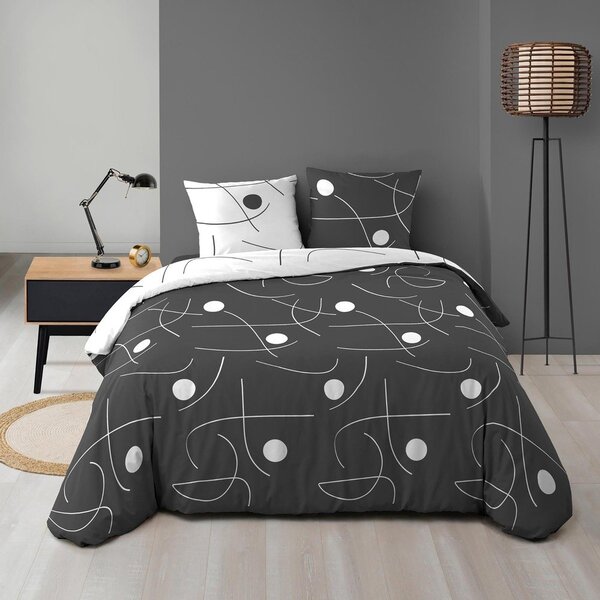 Bijela/tamno siva 3-dijelna posteljina za bračni krevet/za produženi krevet od mikrovlakana 240x220 cm Sonate – douceur d'intérieur