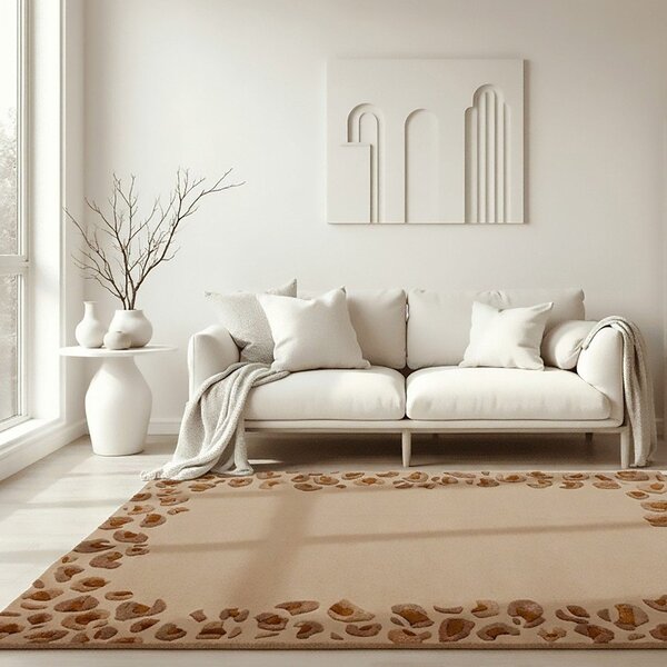 Ručno rađen tepih od mješavine vune u prirodnoj boji 140x200 cm Leopard Frame – Flair Rugs