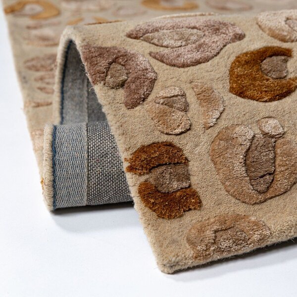 Ručno rađen tepih od mješavine vune u prirodnoj boji 140x200 cm Leopard Frame – Flair Rugs