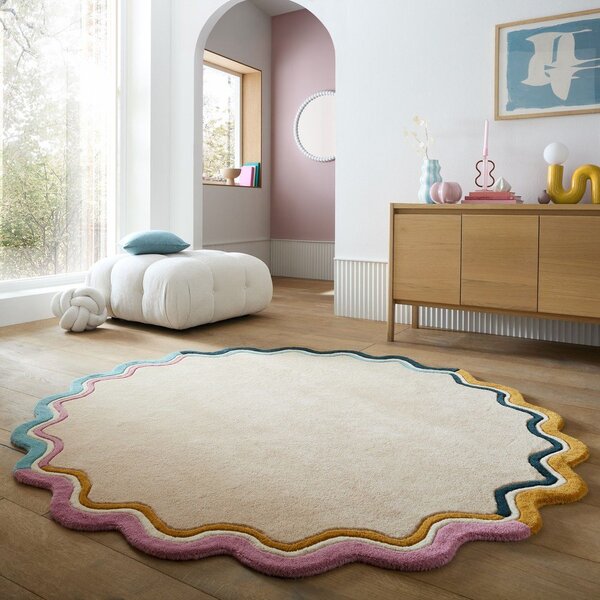 Ručno rađen vunen okrugao tepih u prirodnoj boji ø 180 cm Leo Scallop – Flair Rugs
