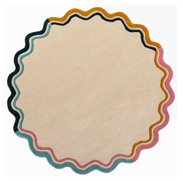 Ručno rađen vunen okrugao tepih u prirodnoj boji ø 180 cm Leo Scallop – Flair Rugs