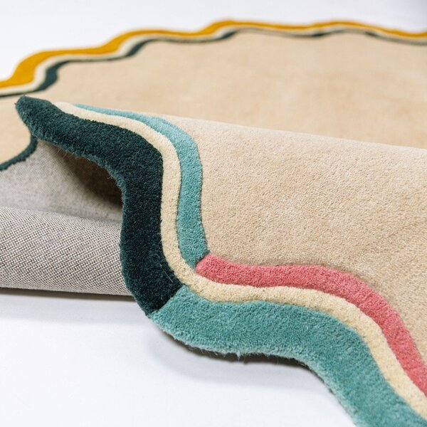 Ručno rađen vunen okrugao tepih u prirodnoj boji ø 180 cm Leo Scallop – Flair Rugs