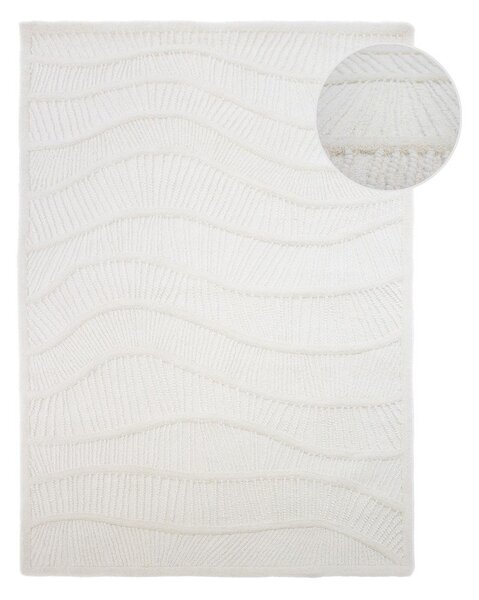 Bijeli ručno rađen tepih od mješavine vune 140x200 cm Sculptured Wave – Flair Rugs