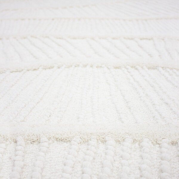 Bijeli ručno rađen tepih od mješavine vune 140x200 cm Sculptured Wave – Flair Rugs