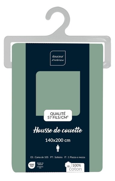 Zelena pamučna navlaka za poplun za krevet za jednu osobu 140x200 cm Lina – douceur d'intérieur