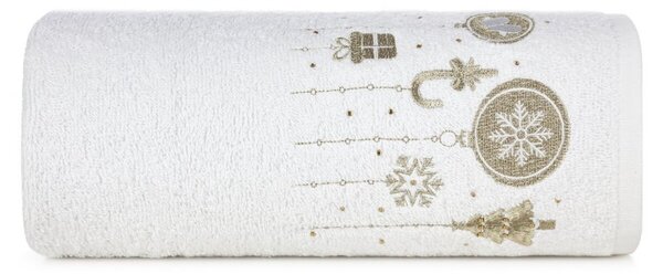 Pamučni božićni ručnik bijele boje s božićnim ukrasima Širina: 70 cm | Duljina: 140 cm