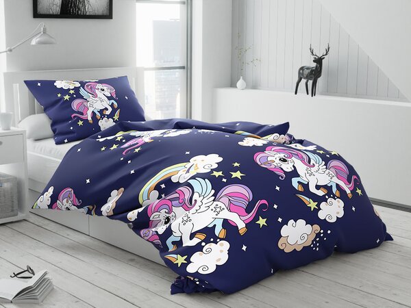 Pamučna posteljina UNICORN plava Dimenzije posteljine: 2 kom 70 x 90 cm | 200 x 220 cm