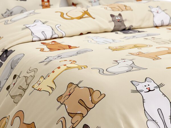 Poli-pamučna posteljina COLORED CATS POLY krem boje Dimenzije posteljine: 70 x 90 cm | 140 x 200 cm