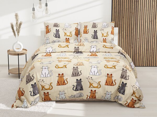 Pamučna posteljina COLORED CATS krem Dimenzije posteljine: 2 ks 70 x 90 cm | 200 x 220 cm