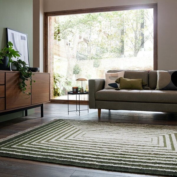 Zeleni ručno rađen tepih od mješavine vune 140x200 cm Boucle Frame – Flair Rugs