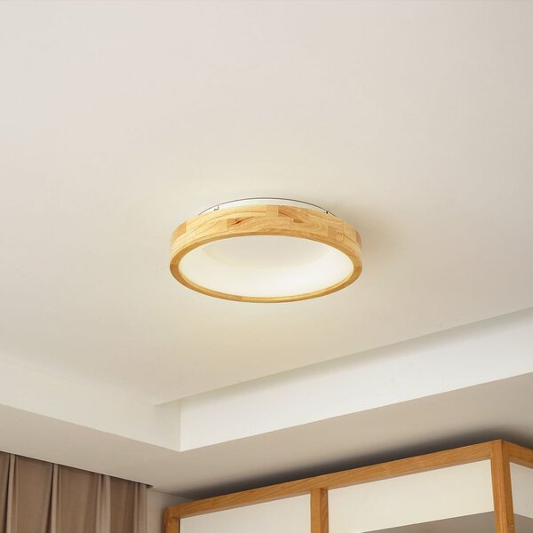 Lucande LED stropna svjetiljka Samvel, Ø 40 cm, drvo, Drvo, Dnevni boravak/blagovaonica, Drvo