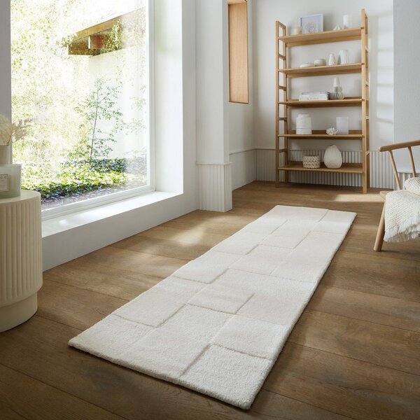 Ručno rađena vunena staza boje slonovače 60x230 cm Checkerboard – Flair Rugs