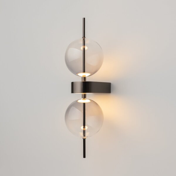 Maytoni LED zidna svjetiljka DOUBLE MOON, dimno siva, visina 43 cm, staklo, prigušiva, Sivo, Dnevni boravak/blagovaonica, Staklo, Metak