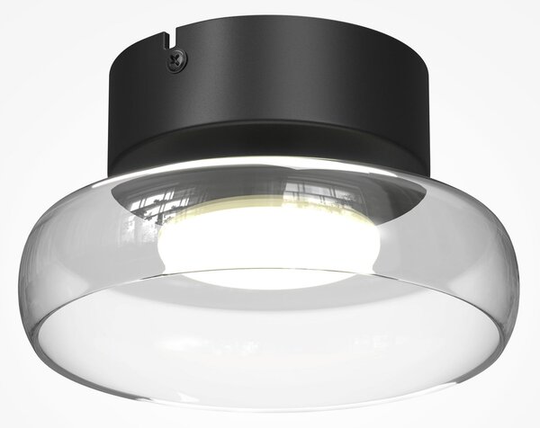 Maytoni LED stropna svjetiljka FLOAT, prozirna/crna, staklo/metala, Ø 20 cm, prigušiva, Providna, Dnevni boravak/blagovaonica, Staklo