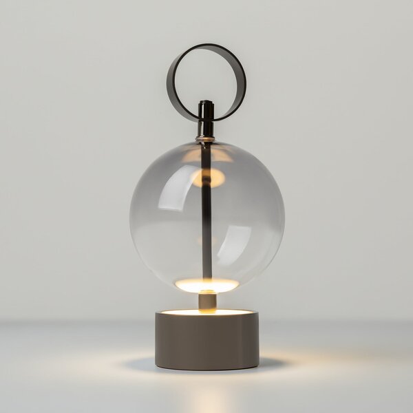 Maytoni DOUBLE MOON punjiva LED stolna lampa, dimljeno siva, visina 25 cm, staklo, Sivo, Dnevni boravak/blagovaonica, Staklo, Metak