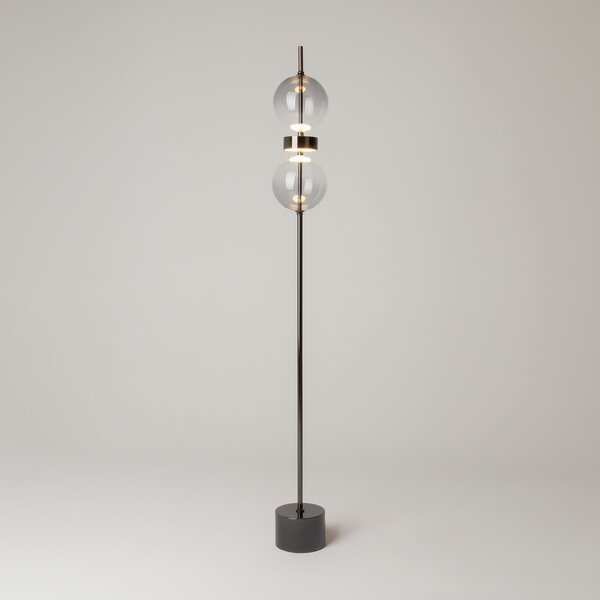 Maytoni LED podna lampa DOUBLE MOON, crna/dimno siva, visina 146 cm, prigušiva, Sivo, Dnevni boravak/blagovaonica, Staklo, Metak