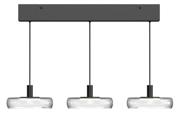 Maytoni LED viseća svjetiljka FLOAT, prozirna/crna, s tri svjetla, 68 cm, staklo/metal, prigušiva, Providna, Dnevni boravak/blagovaonica, Staklo