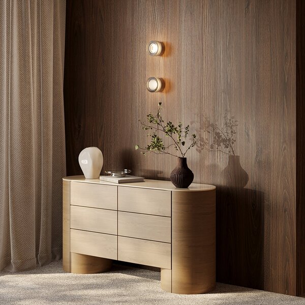 Maytoni OLO LED zidna svjetiljka, platina/prozirna teksturirana, Ø 13 cm, CCT, Metalik, Dnevni boravak/blagovaonica, Staklo