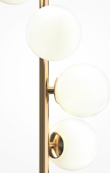 Maytoni Podna lampa Dallas, zlatno/bijela, visina 150 cm, sa 6 svjetiljki, s, prigušiva, Zlato / mjed, Dnevni boravak/blagovaonica, Staklo, Metak