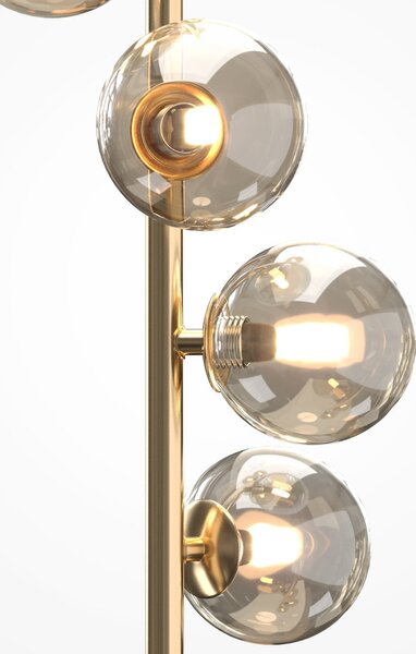 Maytoni Podna lampa Dallas, zlatno/smeđa, visina 150 cm, s 6 svjetiljki, prigušivačem, prigušiva, Zlato / mjed, Dnevni boravak/blagovaonica, Staklo, Metak