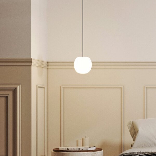 Casablanca Acai viseća lampa, bijela/crna, staklo, Ø 16 cm, E27, prigušiva, Bijela, Dnevni boravak/blagovaonica, Staklo