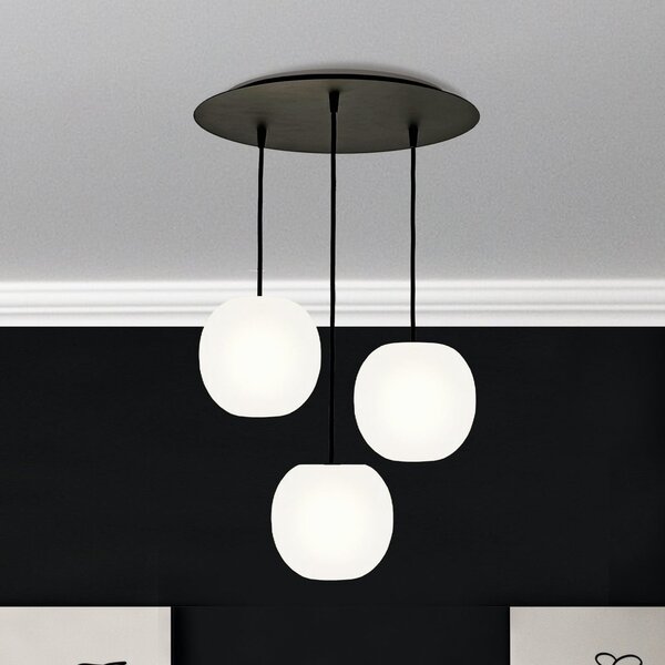 Casablanca Acai viseća lampa, bijela/crna, okrugla, s tri svjetla, 16 cm, prigušiva, Bijela, Dnevni boravak/blagovaonica, Staklo