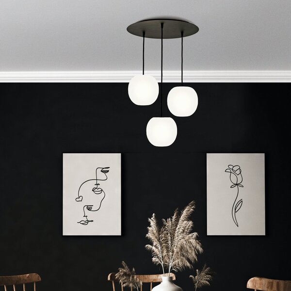 Casablanca Acai viseća lampa, bijela/crna, okrugla, s tri svjetla, 16 cm, prigušiva, Bijela, Dnevni boravak/blagovaonica, Staklo