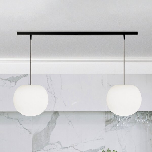 Casablanca Acai viseća lampa, bijela/crna, duga, s dvije svjetiljke, 26 cm, prigušiva, Bijela, Dnevni boravak/blagovaonica, Staklo