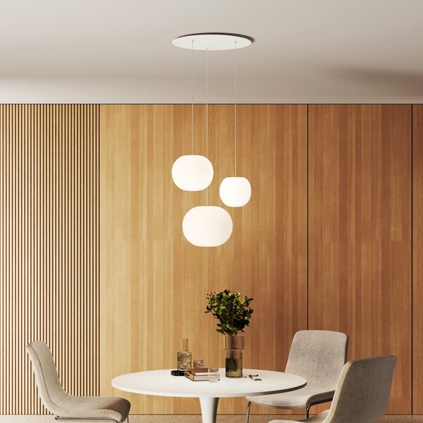 Casablanca Acai viseća lampa, bijela, s tri svjetla, 16 cm/21 cm/26 cm, prigušiva, Bijela, Dnevni boravak/blagovaonica, Staklo