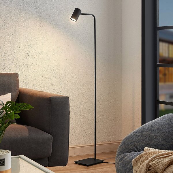 Lindby Sanad podna lampa, visina 140 cm, crna, metal, GU10, Crno, Dnevni boravak/blagovaonica, Metal